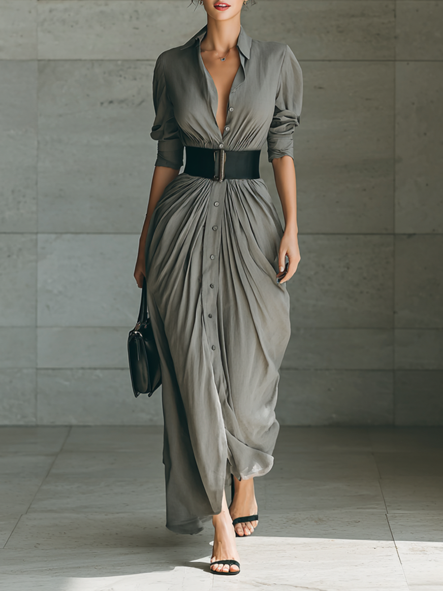 Susanna | Long dress with lapel collar and long sleeves