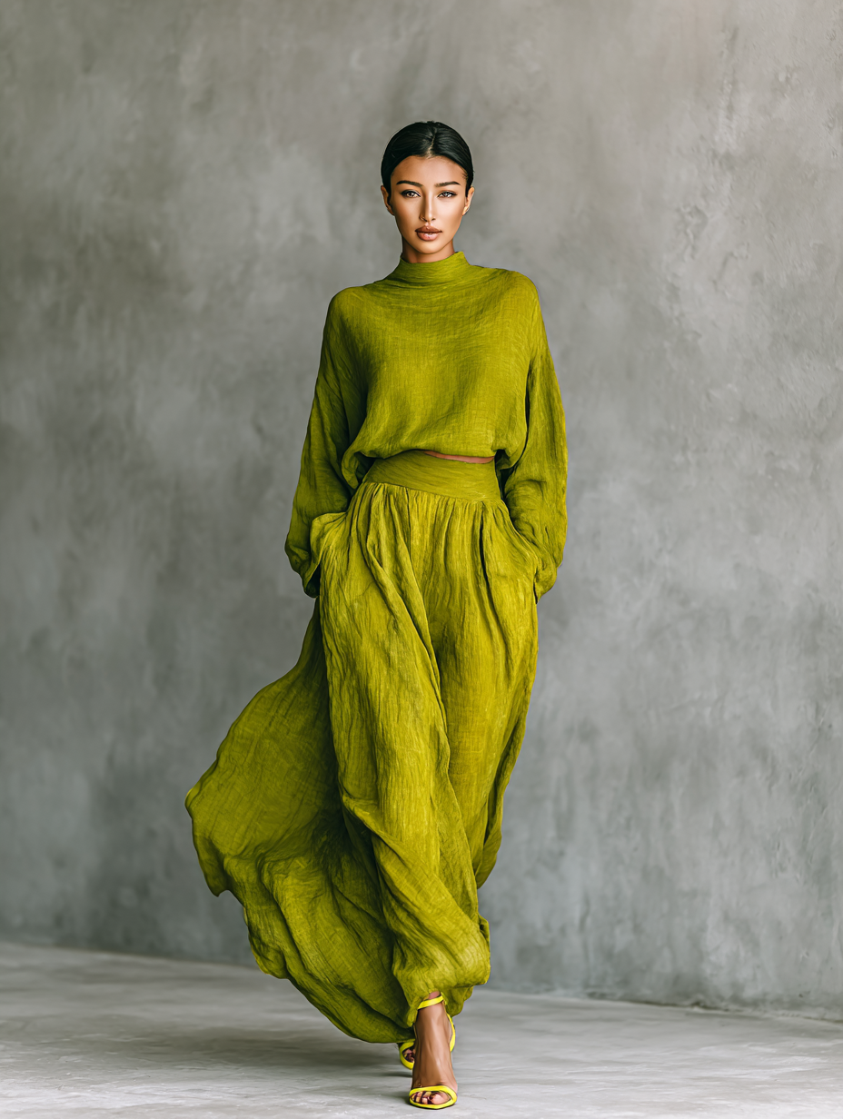 Pilar | Women's Green Cotton and Linen Blend Suit