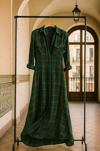 Mary | Long green checkered Dress