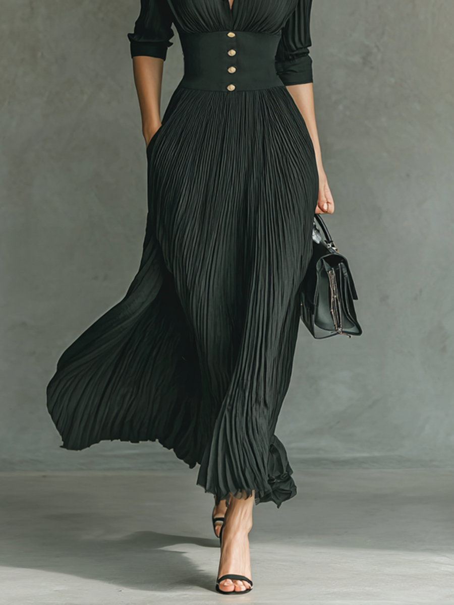 Elvira | Long Sleeve Plunging Collar Dress
