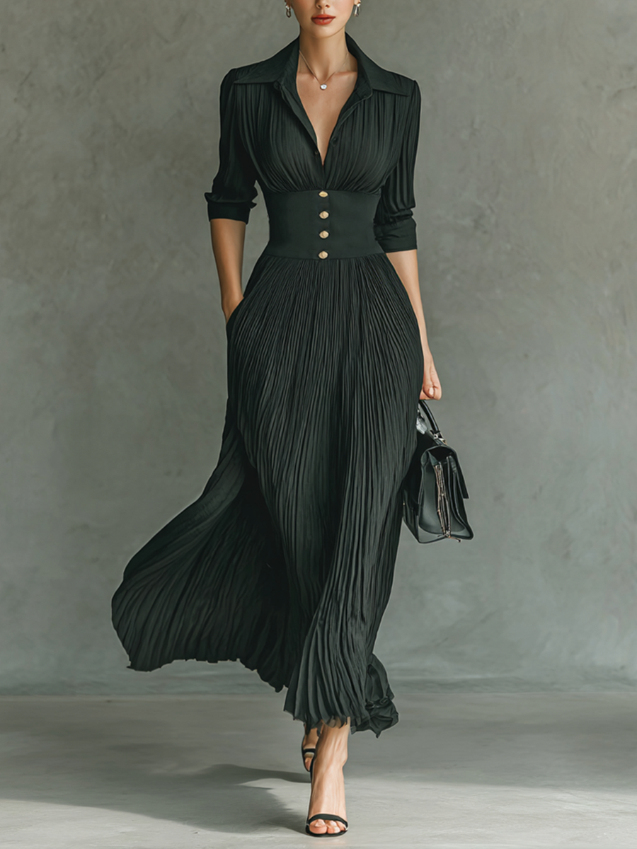 Elvira | Long Sleeve Plunging Collar Dress