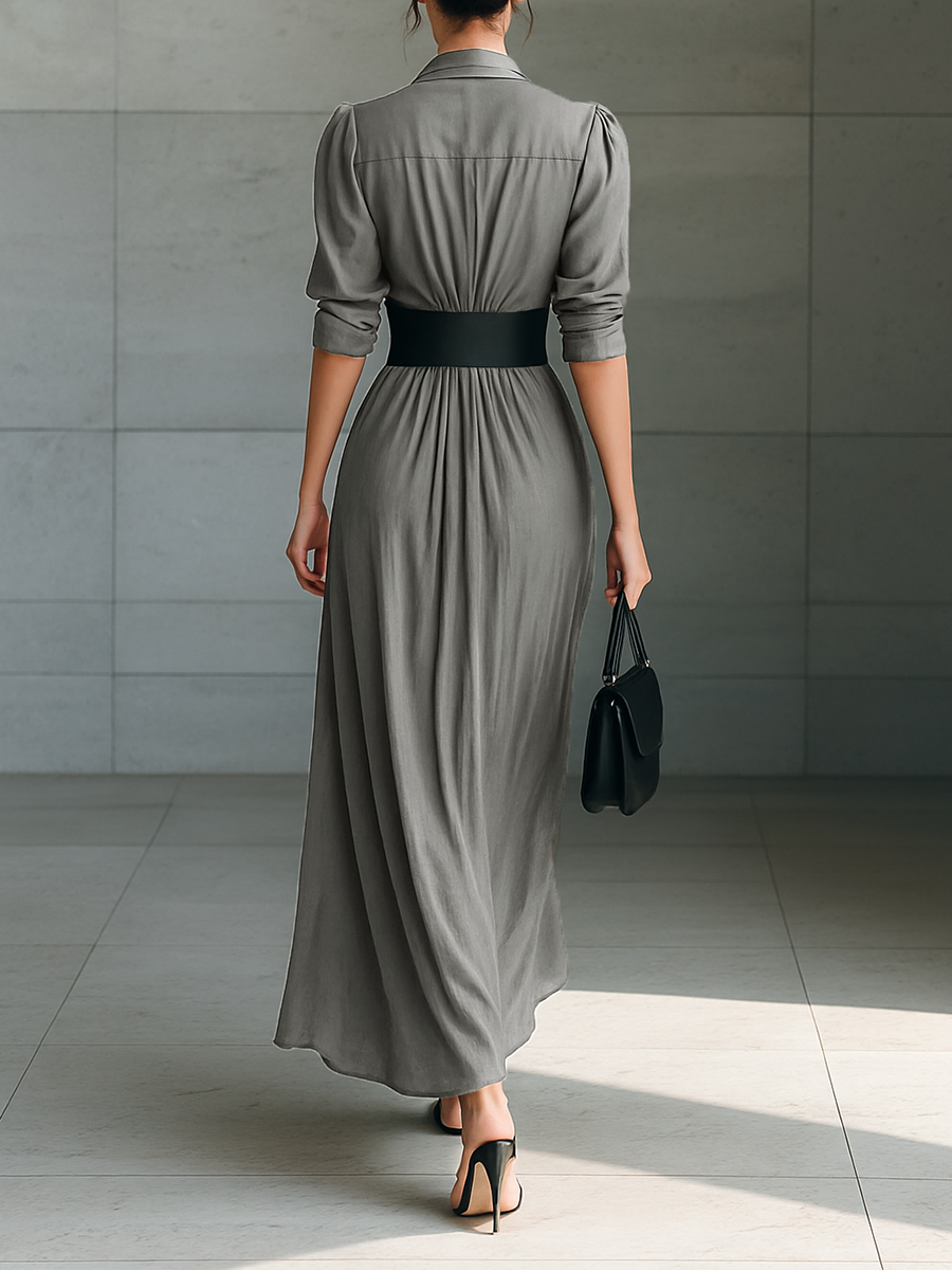 Susanna | Long dress with lapel collar and long sleeves