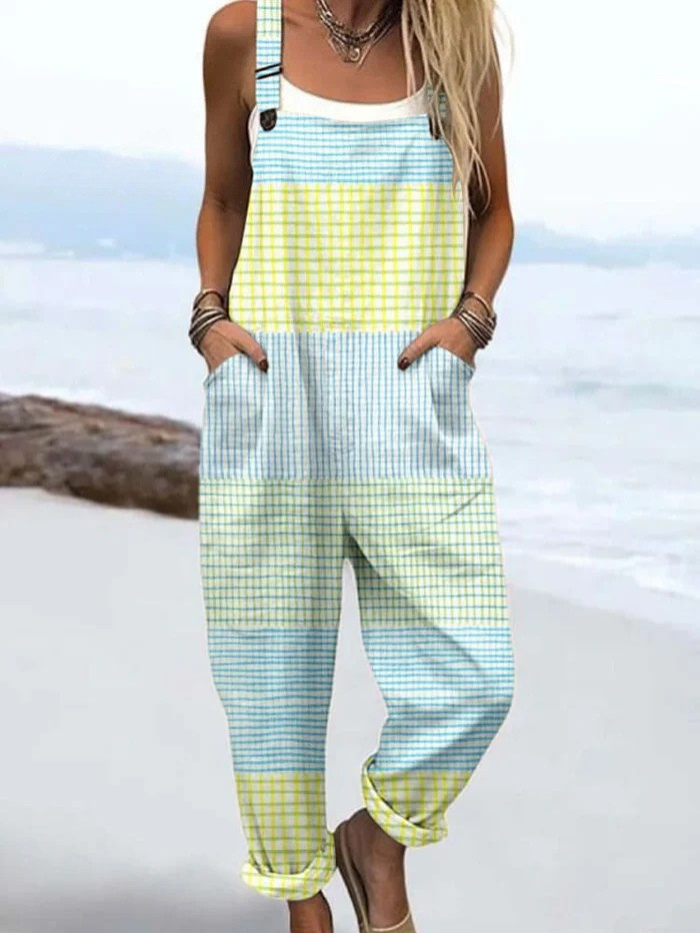Summer Jumpsuit | Vintage-Inspired, Abstract Art with Geometric Lines