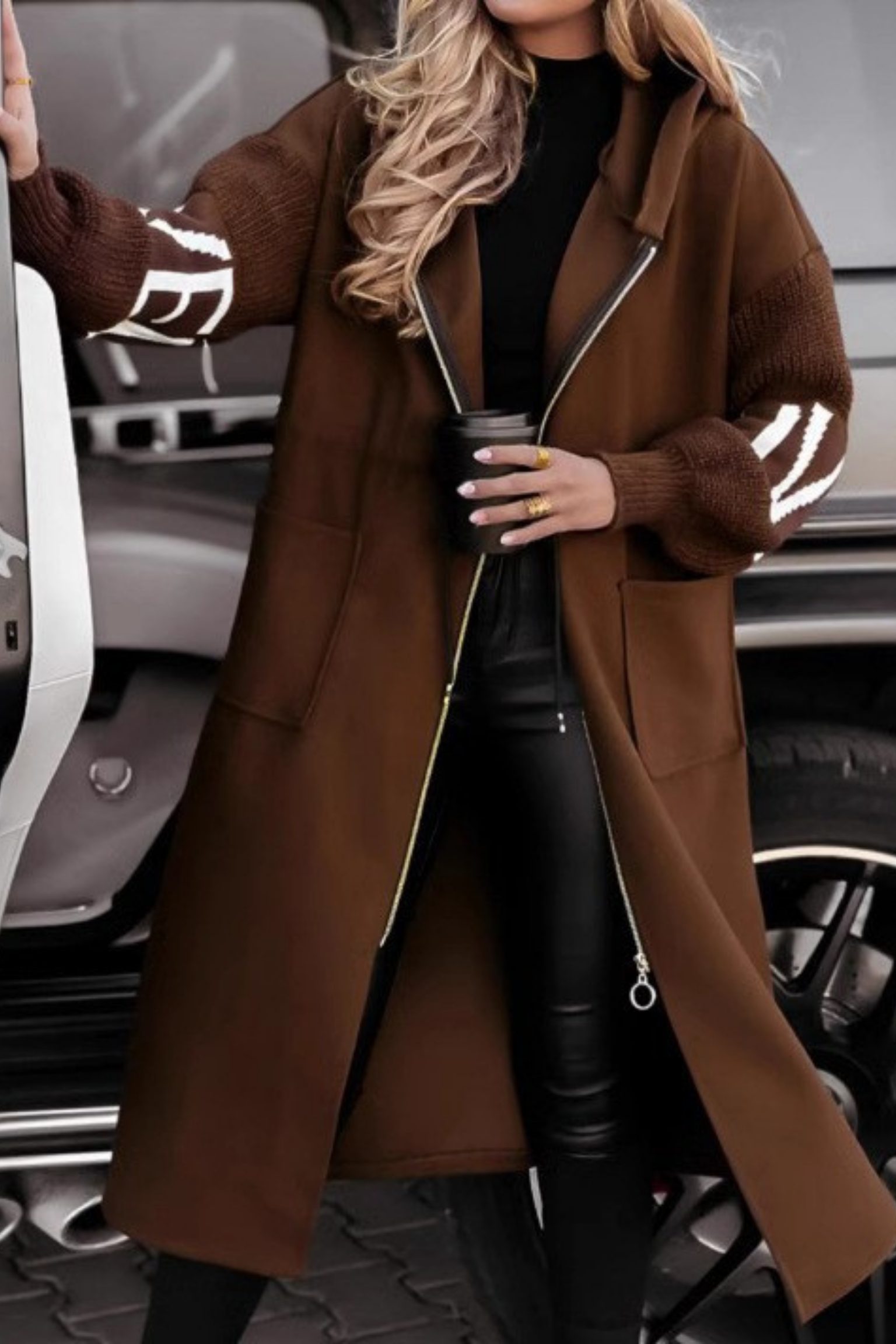 PEGGY | Jacket with Knitted Sleeves and Hood