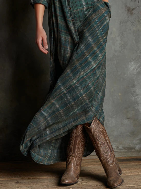 Mary | Long green checkered Dress
