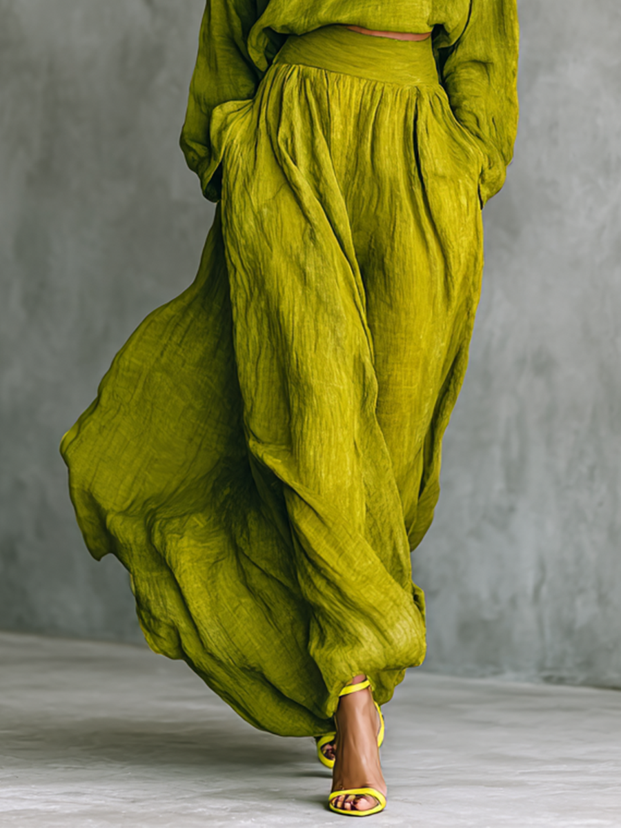 Pilar | Women's Green Cotton and Linen Blend Suit