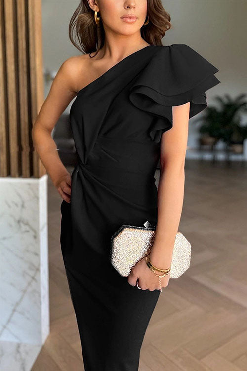 Caz | Off-Shoulder Dress with Ruffle Hem and Slit
