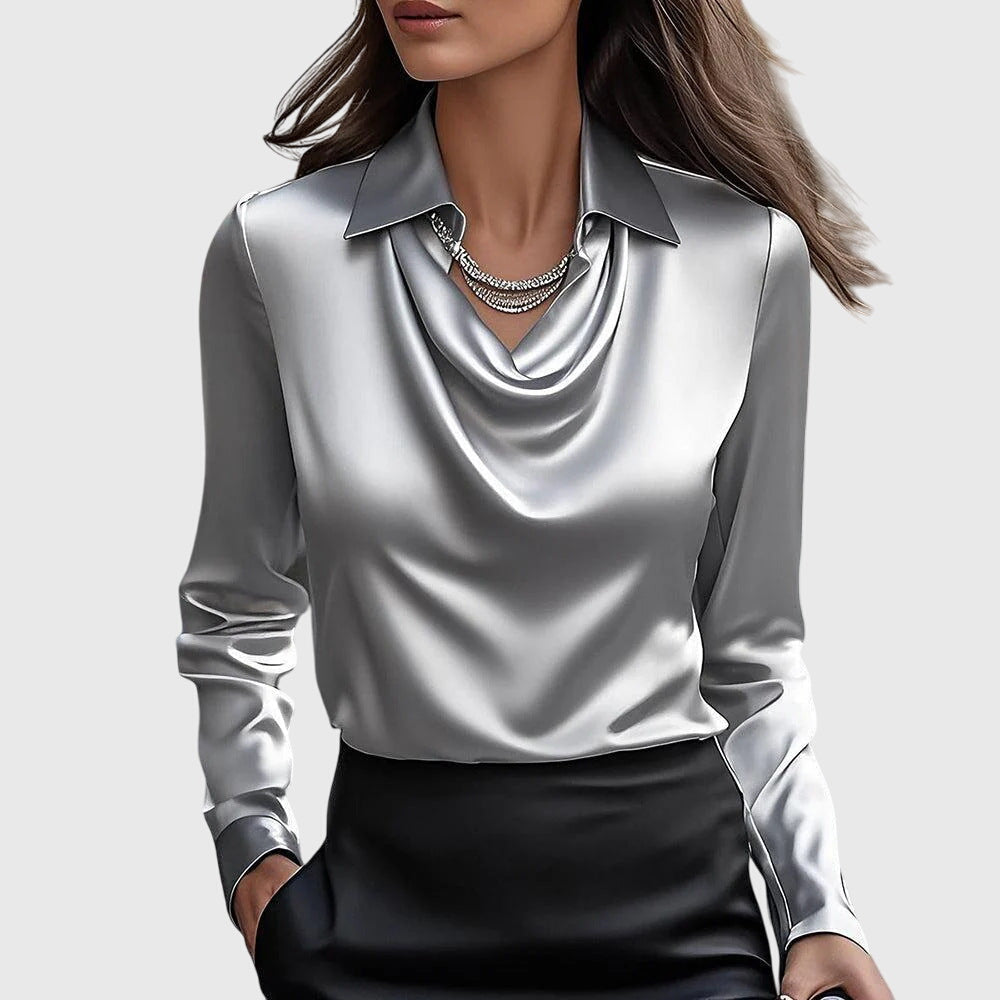 Sylvia | Shiny Blouse with Pleated Collar