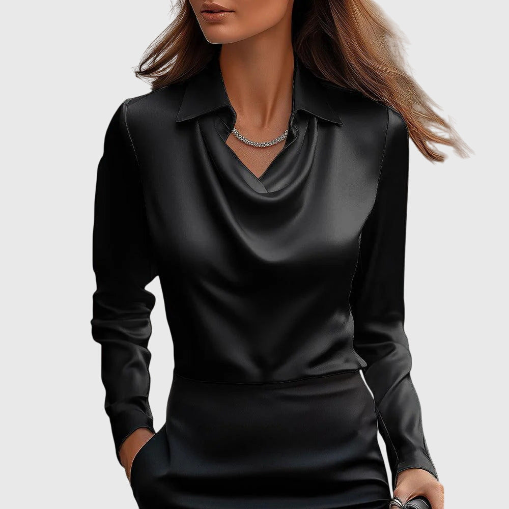 Sylvia | Shiny Blouse with Pleated Collar
