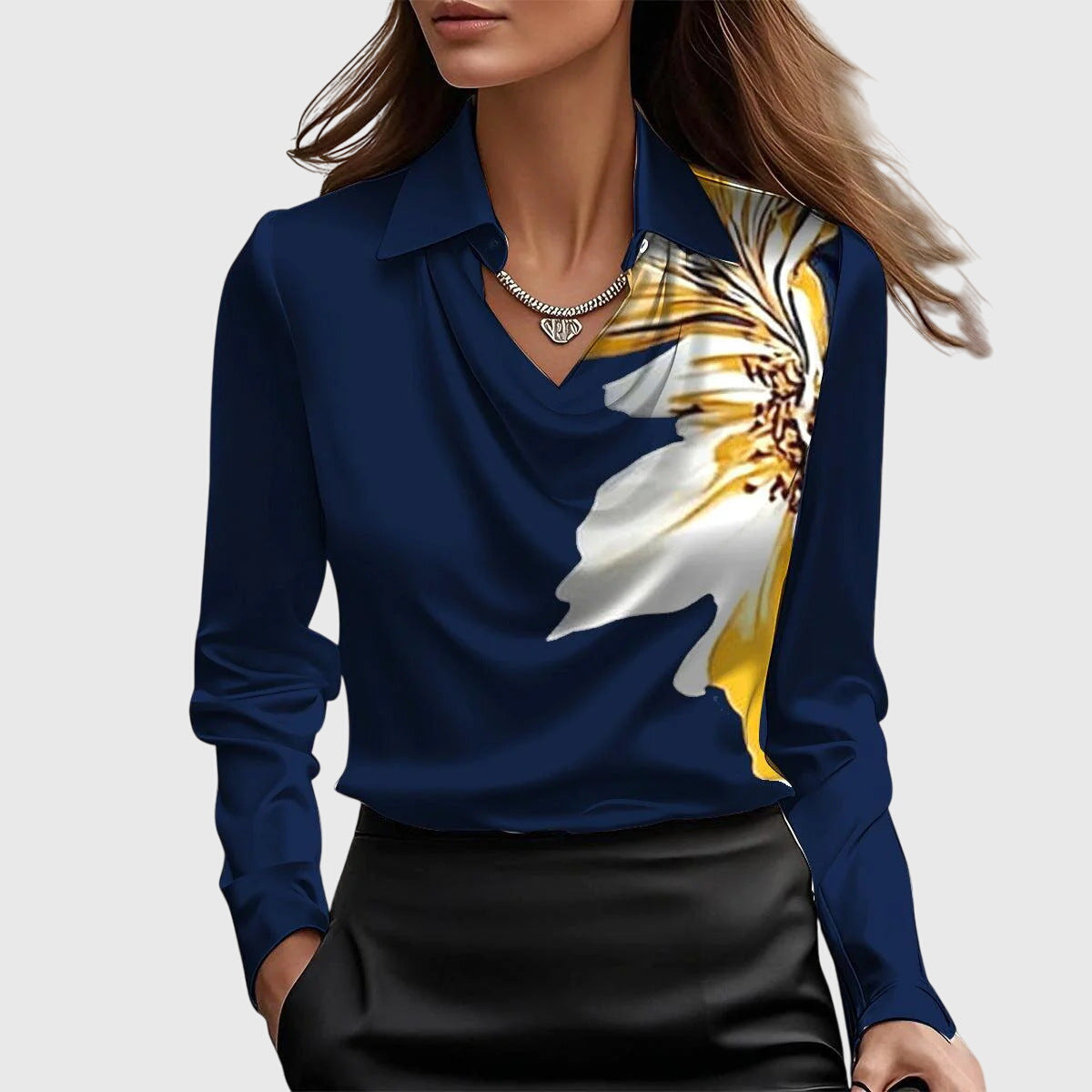 Sylvia | Shiny Blouse with Pleated Collar