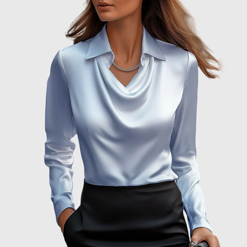 Sylvia | Shiny Blouse with Pleated Collar