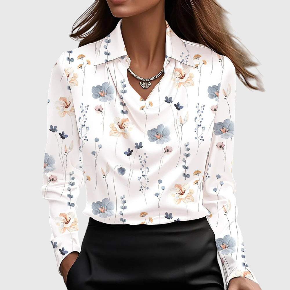 Sylvia | Shiny Blouse with Pleated Collar