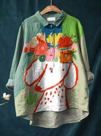 Sofia® | Blouse with Floral and Dog Pattern