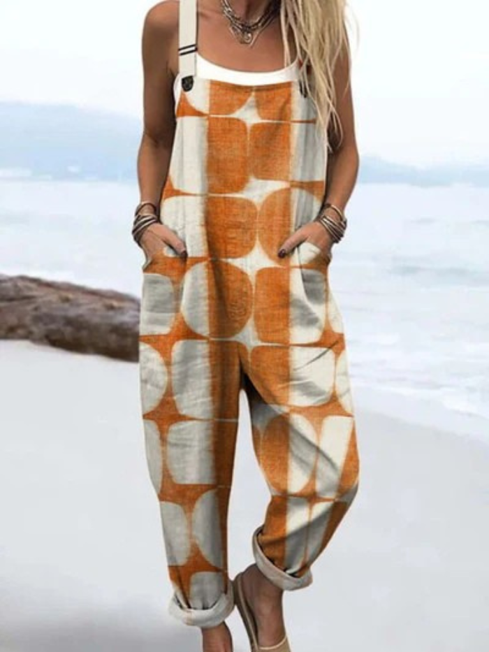 Summer Jumpsuit | Women's Jumpsuit with Wide Legs in Abstract, Geometric Art Design