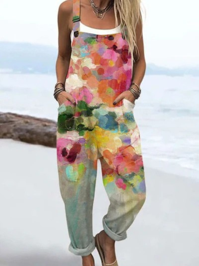 Summer Jumpsuit | Women's Jumpsuit with Vintage Floral and Artistic Design