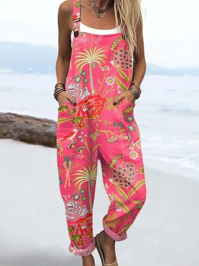 Summer Jumpsuit | with Vintage Floral Pattern and Art Print