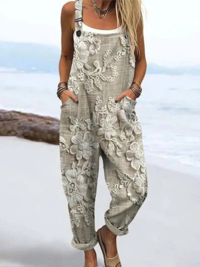 Summer Jumpsuit | with Vintage Floral Pattern and Art Design