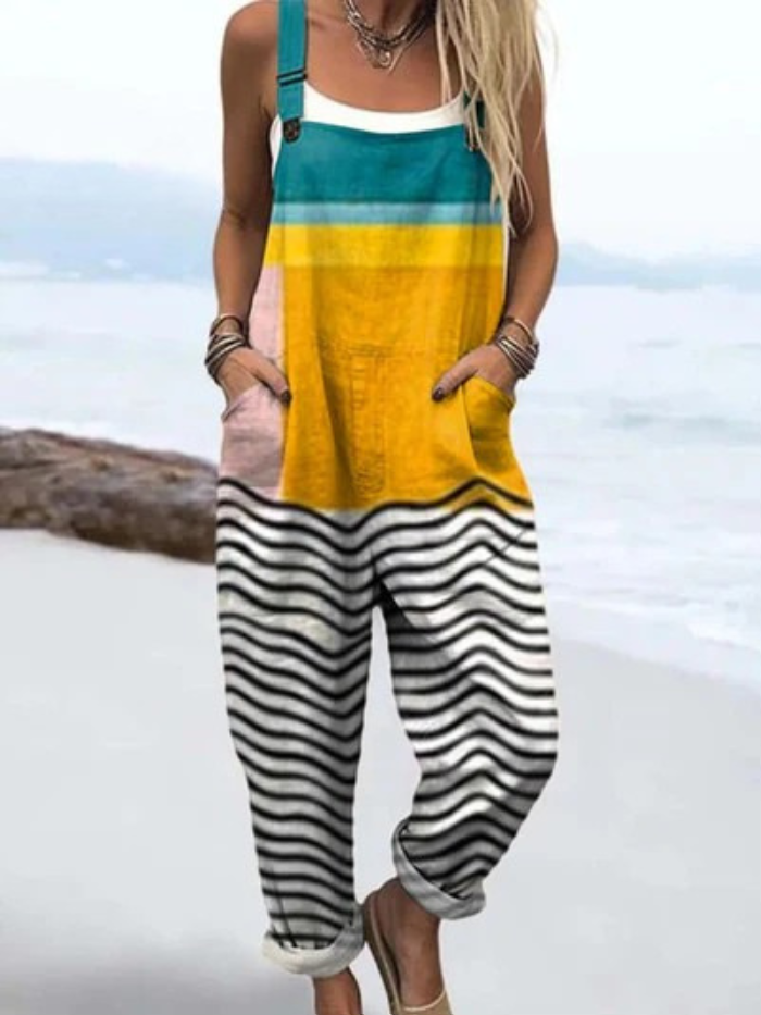 Summer Jumpsuit | Women's Jumpsuit with Wide Leg in Abstract Geometric Art Pattern