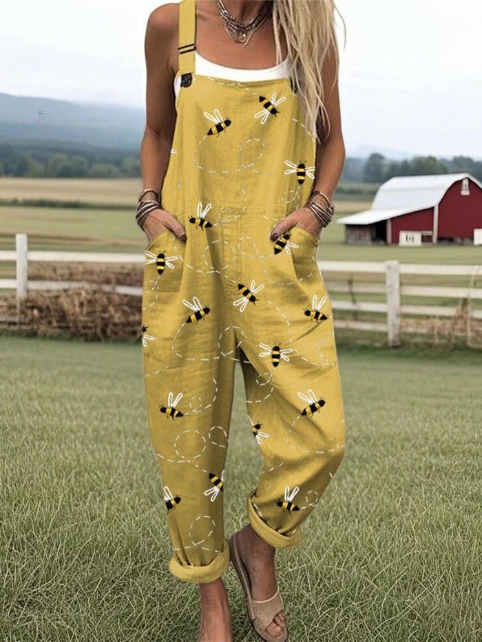 Summer Jumpsuit | with Embroidered Bee Design