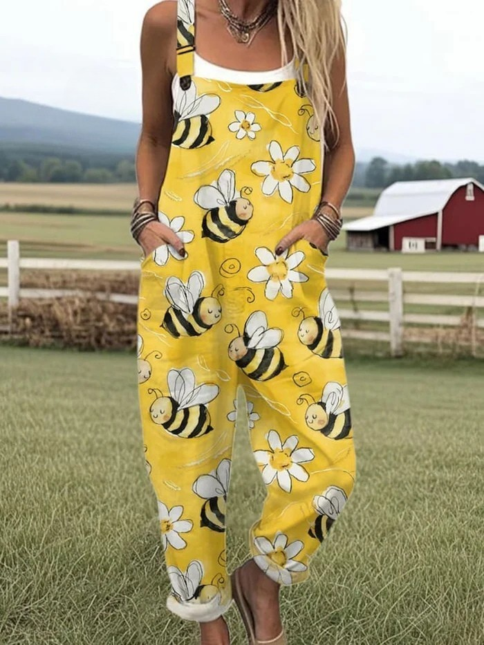 Summer Jumpsuit | with Embroidered Bee Design