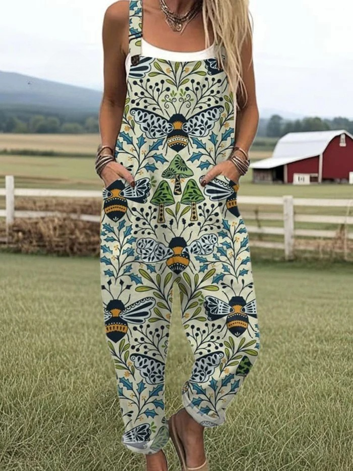 Summer Jumpsuit | with Embroidered Bee Design