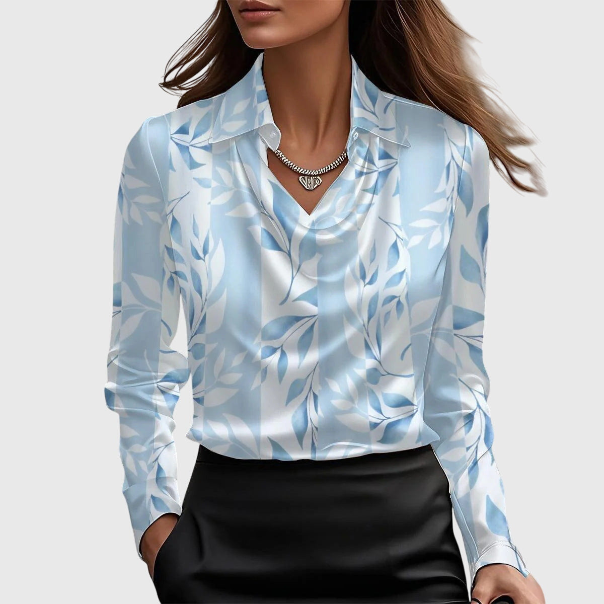 Sylvia | Shiny Blouse with Pleated Collar