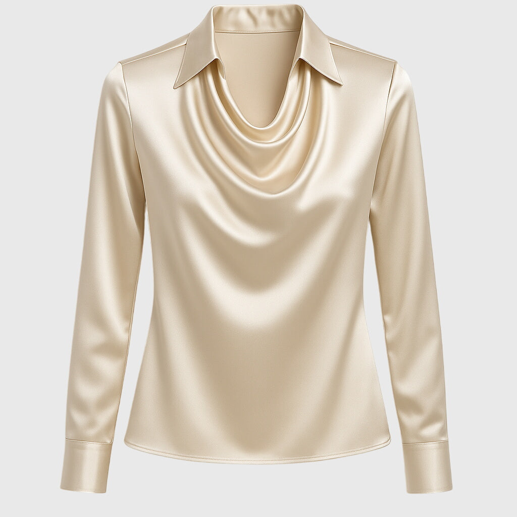 Sylvia | Shiny Blouse with Pleated Collar
