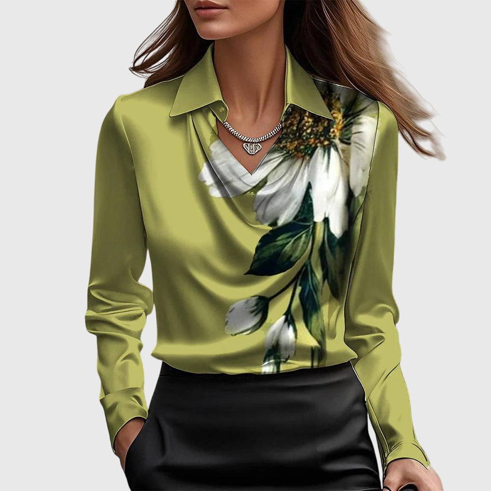 Sylvia | Shiny Blouse with Pleated Collar