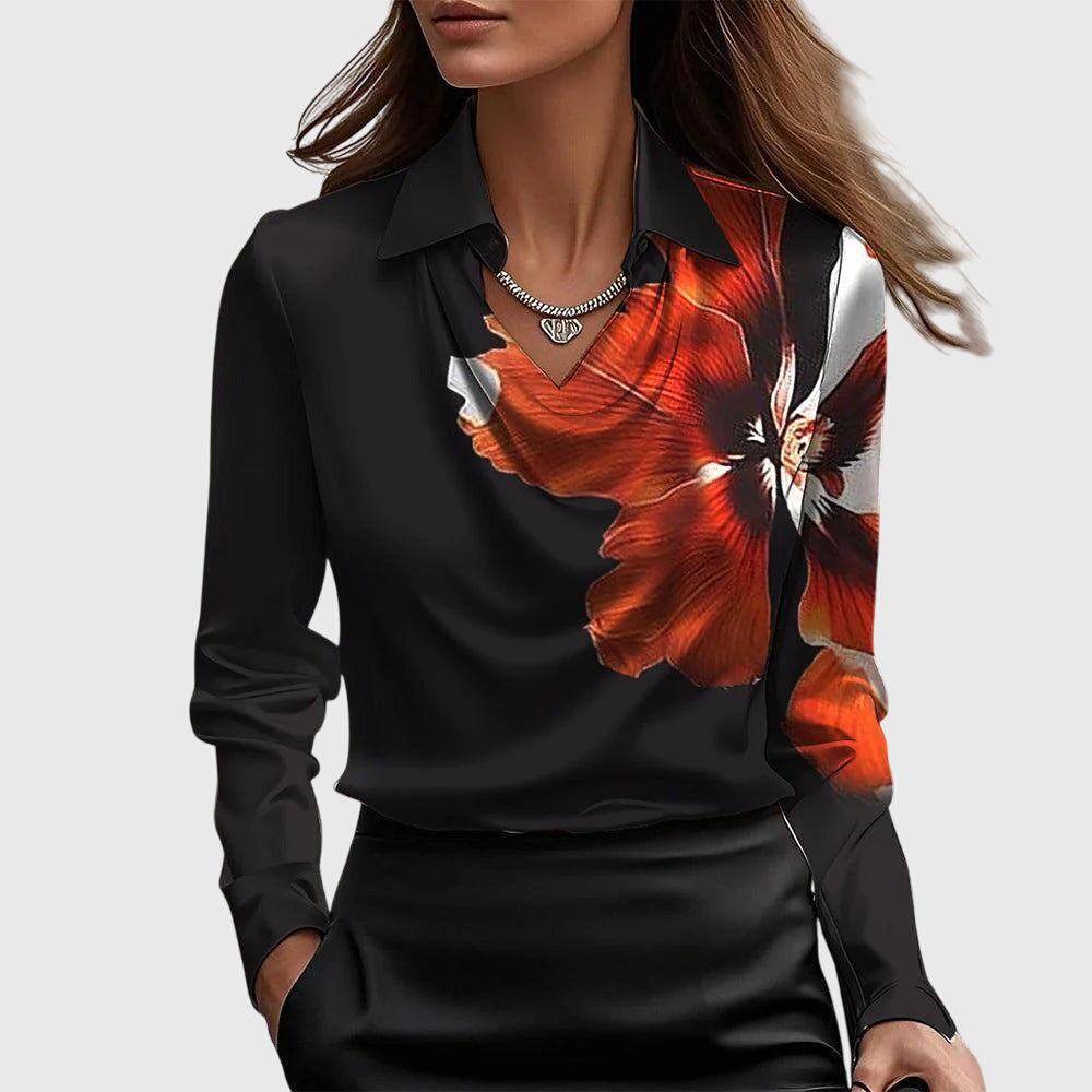 Sylvia | Shiny Blouse with Pleated Collar
